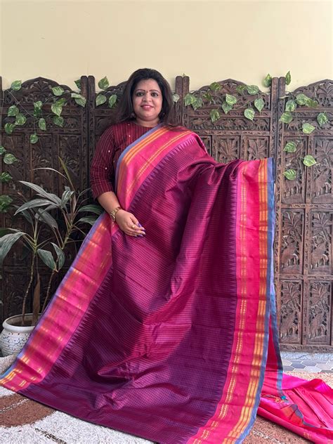 Pure Gadwal Silk Saree Grape Color With a Zari Gap Border – Sampradaya ...