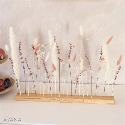 Noble Wooden Bar CAMARGUE Dried and Preserved Pink Flowers, Solid Oak ...