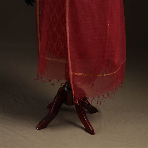 Red Plain Cotton Kota Doria Dupatta