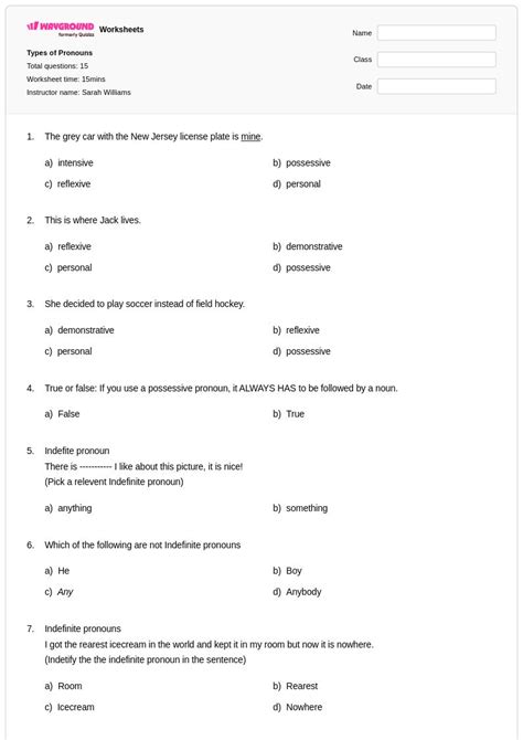 50+ Pronouns worksheets for Class 4 on Wayground | Free & Printable