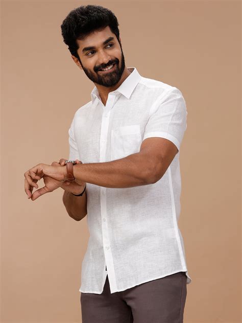 Linen Park Men Pure Linen White Shirt with Self Design 1538JF