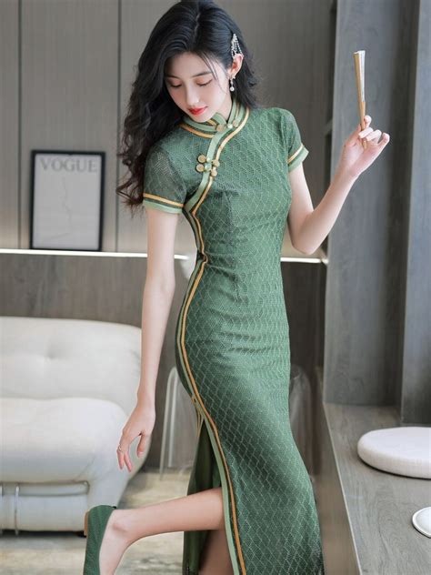 Traditional Chinese Full Dress green Cheongsam Dress for Tea Ceremony/party/catwalk elegant ...
