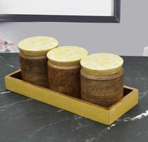 Wooden Serving Tray | Marigold Printed Wooden Tray With 3PCS JAR SET