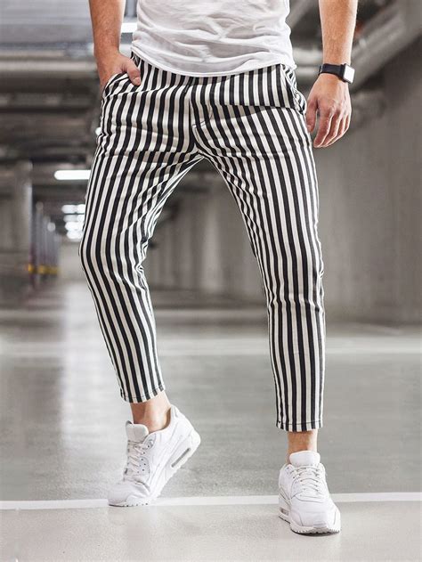 Men Vertical Striped Tapered Pants | Slim fit pants, Trendy trouser ...