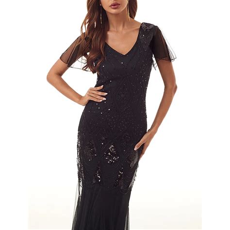 Roaring 20s 1920s Floor Length Evening Dress Outfits Accessories Set ...