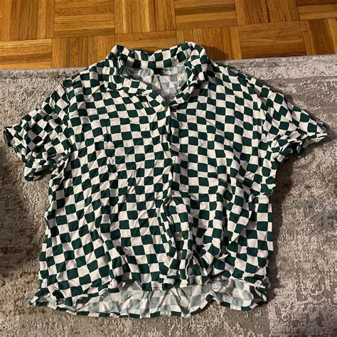 Women's Green and White Shirt | Depop