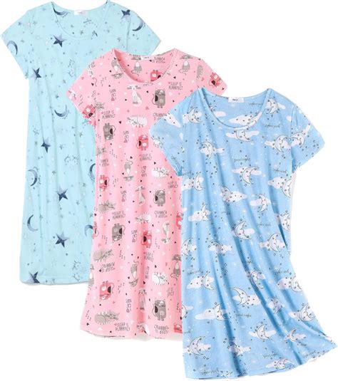 FEREMO 3 Pack Nightgowns for Women Soft Cotton Short Sleeve Night ...