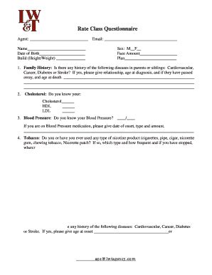 Fillable Online Rate Class Questionnaire - LWT Agency Fax Email Print ...