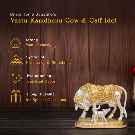 Vastu Kamdhenu Cow with Calf Idol - Gold & Silver Plated
