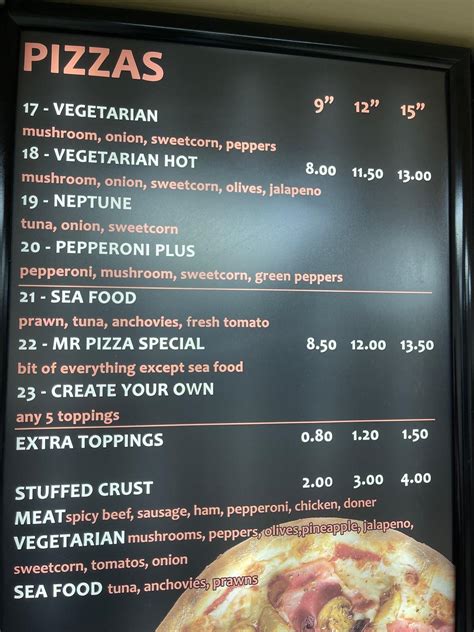 Menu at Mr Pizza pizzeria, Alford