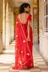 Buy Red Chiffon, Crepe Paisley Gota Embroidered Saree With Unstitched ...