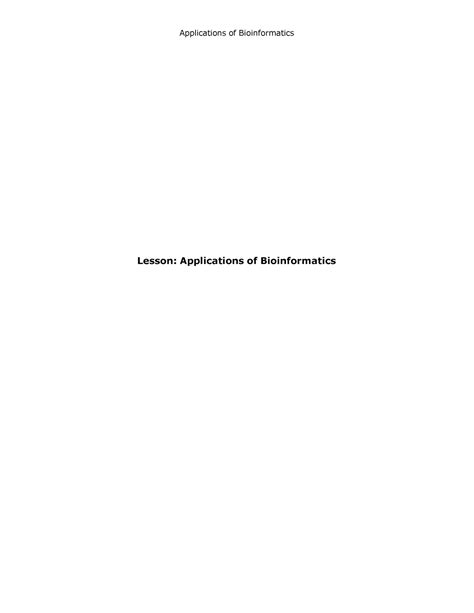Bzfcn 222201 - Lecture notes 1 - Lesson: Applications of Bioinformatics ...