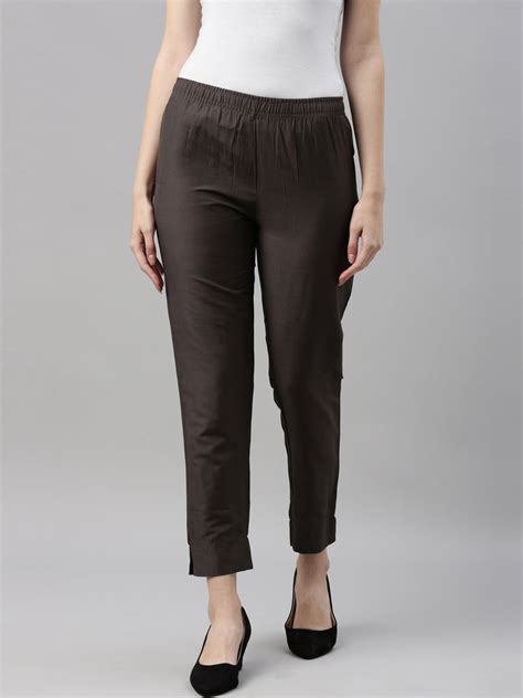 Women Silver Grey Solid Mid Rise Metallic Pants