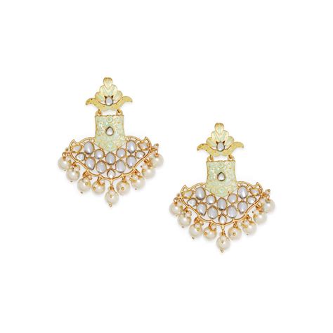 Buy OOMPH Green And Gold Meenakari Enamel With Kundan And Pearls ...