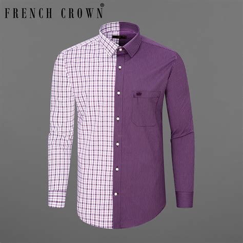 Half Checkered Half Striped Casual Stripes Premium Cotton Shirt For Men ...