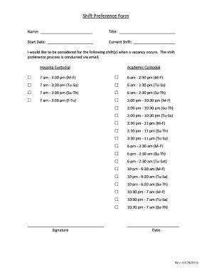 Shift Preference Form - Fill and Sign Printable Template Online