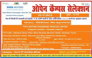 ITI Apprenticeship Campus Placement at Govt ITI Katihar, Bihar for Tata ...