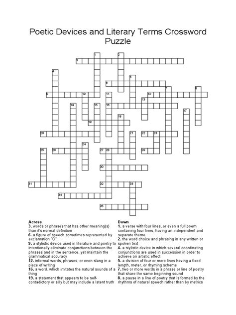 Poetic Devices and Literary Terms Crossword Puzzle | PDF | Poetry ...
