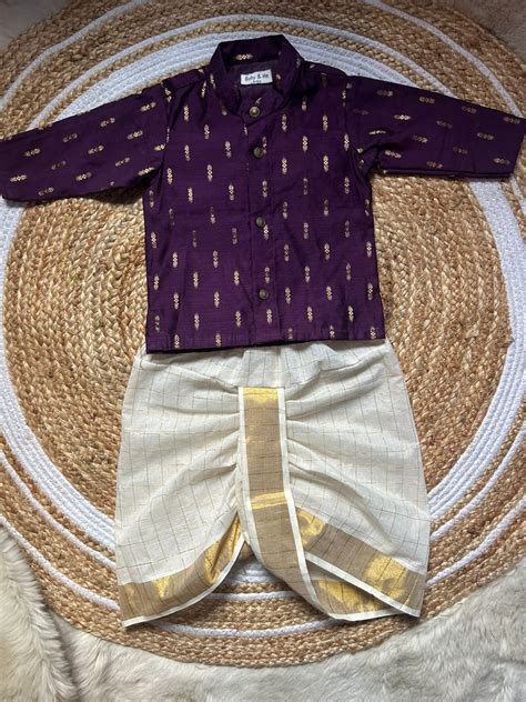 Dark Wine kurta and white checked Dhoti for Boys – Traditional Ethnic ...