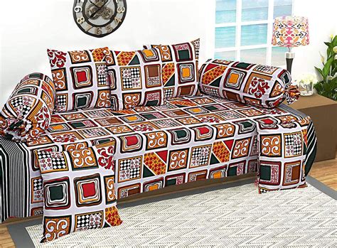 Kuber Industries Leaf Design 8 Piece Cotton Diwan Set, Cream and ...