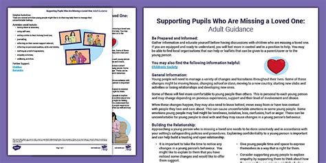 Supporting Pupils Who Are Missing a Loved One Adult Guidance