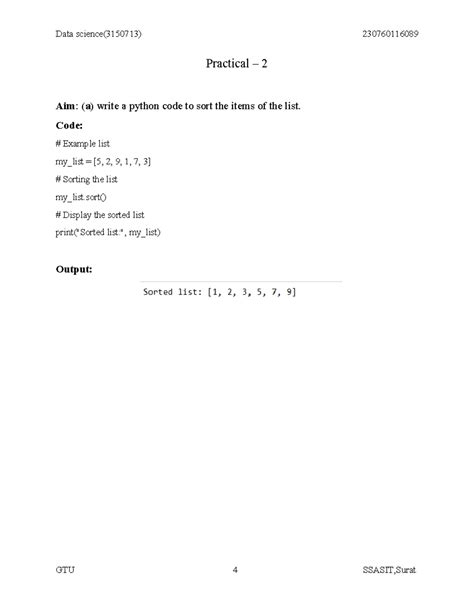 Practical 1: Python Coding Exercises for Data Science (3150713) - Studocu