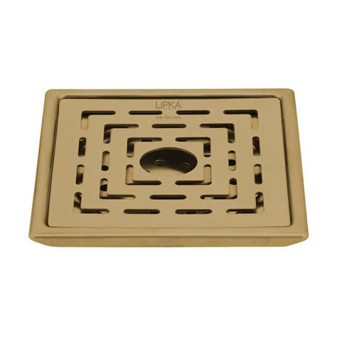 Orange Exclusive Square Floor Drain in Yellow Gold PVD Coating (6 x 6 ...