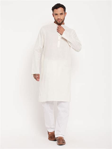 VASTRAMAY Men's Cream Kurta With White Pyjama Set – vastramay