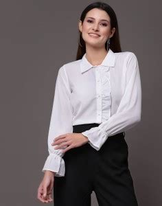 Selvia Women Solid Casual White Shirt - Buy Selvia Women Solid Casual ...