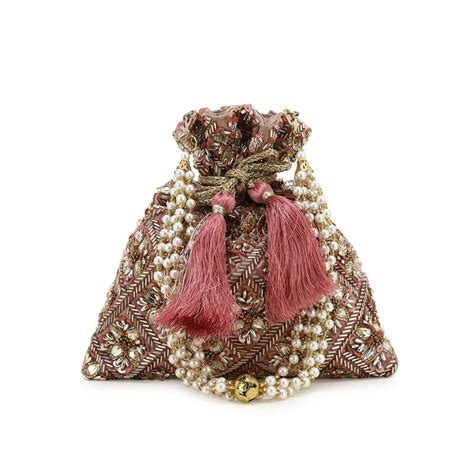 Buy Anekaant Dangle Rose Gold and Multi Embellished Satin Potli Online