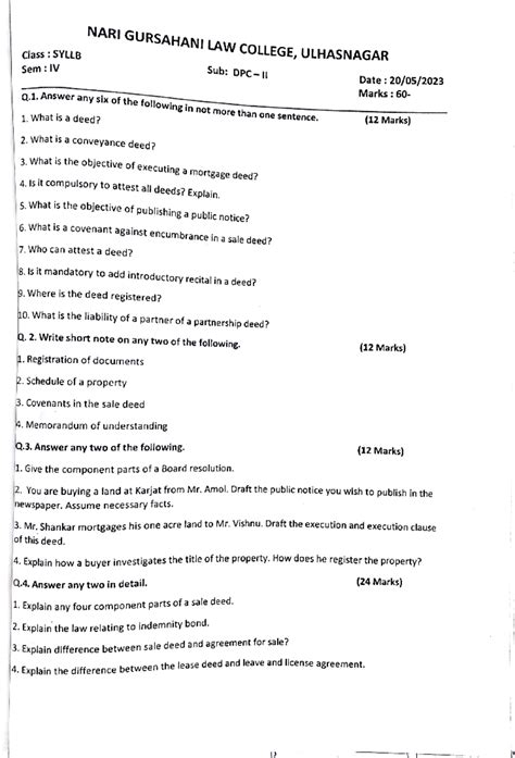 DPC 2 PYQ - |4. Explain the difference between the lease deed and leave ...