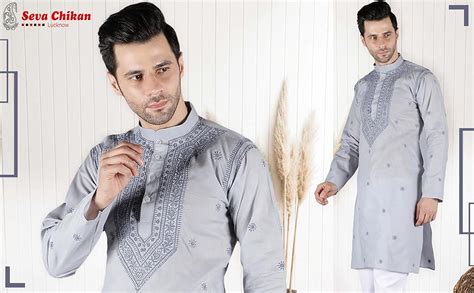 Buy Seva Chikan Hand Embroidered Lucknowi Chikankari Grey Cotton Kurta ...