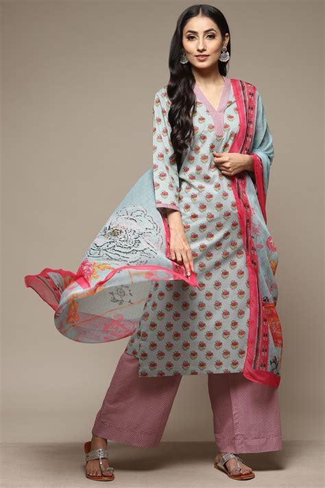 Sky Blue Cotton Straight Kurta Palazzo Suit Set