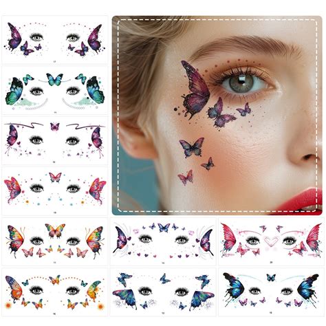 Wrapables Waterproof Glitter Butterfly Temporary Face Tattoos for Women ...