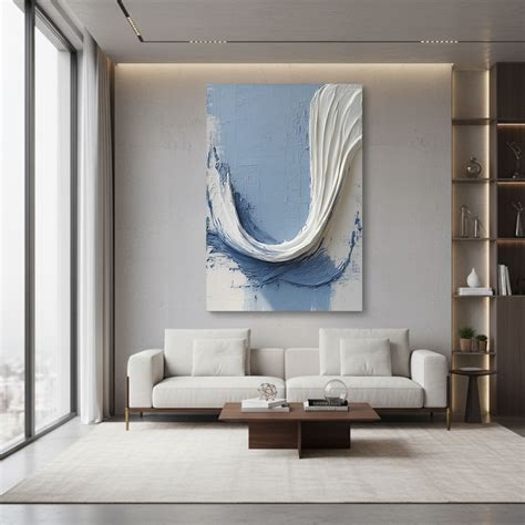 Blue Arc Flow – Contemporary White & Blue Textured Artwork