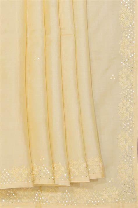 Banarasi Tussar Silk Pale Yellow Saree – Kalanjali
