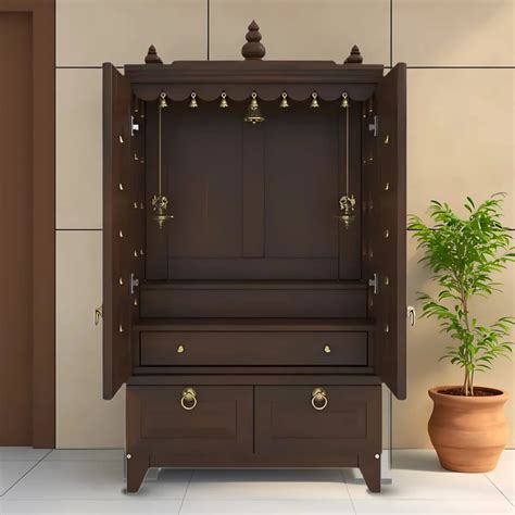 Eshvara Teak Wood Pooja Mandap with Door (Wenge) – DZYN Furnitures