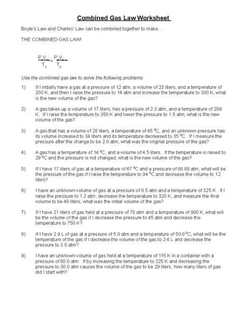 Gas Laws Combined Gas Law Worksheet - Combined Gas Law Worksheet Boyle ...