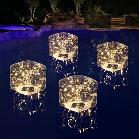 LENONE Solar Floating Pool Lights, 5.6“ Glow in The Dark Warm White ...