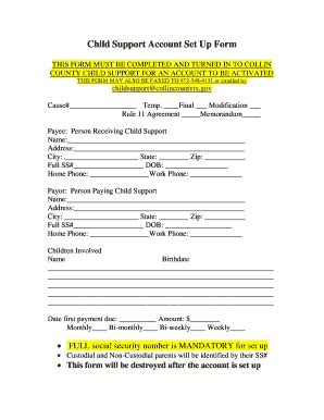 2014-2026 TX Child Support Account Set Up Form - Collin County - Blank ...