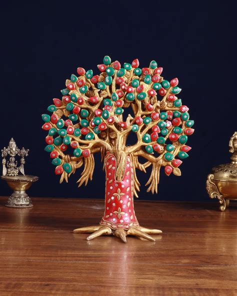 Handcrafted Kalpavriksha Tree Table Decor with Stone Work – Budhshiv.com