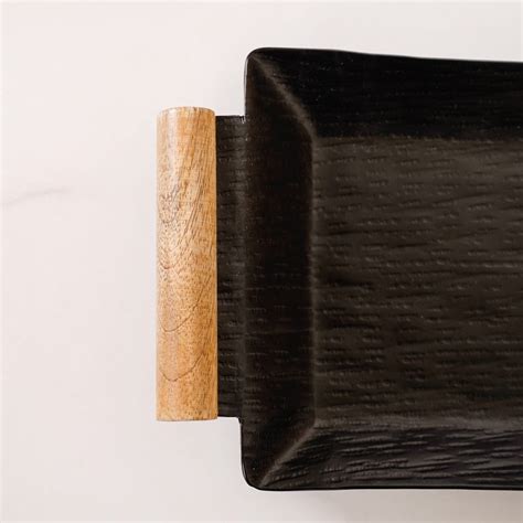 Matte Black Rectangle Metal Tray With Wooden Handle 19x6 Inch Online ...