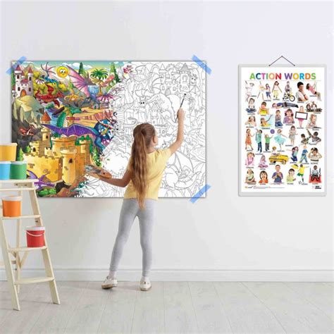 Action Words Chart and GIANT DRAGON COLOURING POSTER | SET OF 1 CHART ...