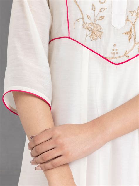 Off White A line Embroidered Kurta with Slip | Buy Kurta for women ...