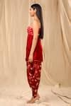 Buy Red Raw Silk Printed Spring Blossom Straight Dhoti Pant Set For ...