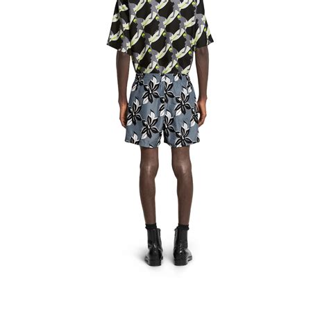 Printed technical poplin swim short in grey and black | GUCCI® US