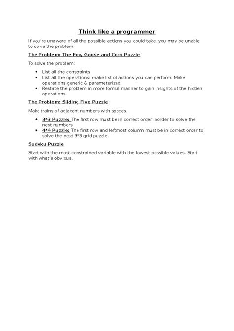 Programming Problem-Solving Strategies: Think Like a Programmer Notes ...