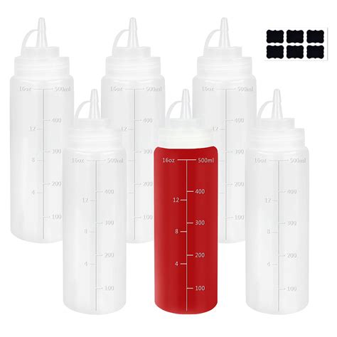 Buy Yishik 500ml 6 Pack Squeeze Condiment Bottles with Lids,16oz BPA ...