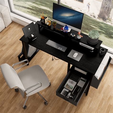Siavonce 47.3-in Black Modern/Contemporary Computer desk in the Desks ...