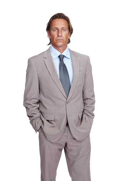 Mature businessman portrait and confidence on isolated white background ...